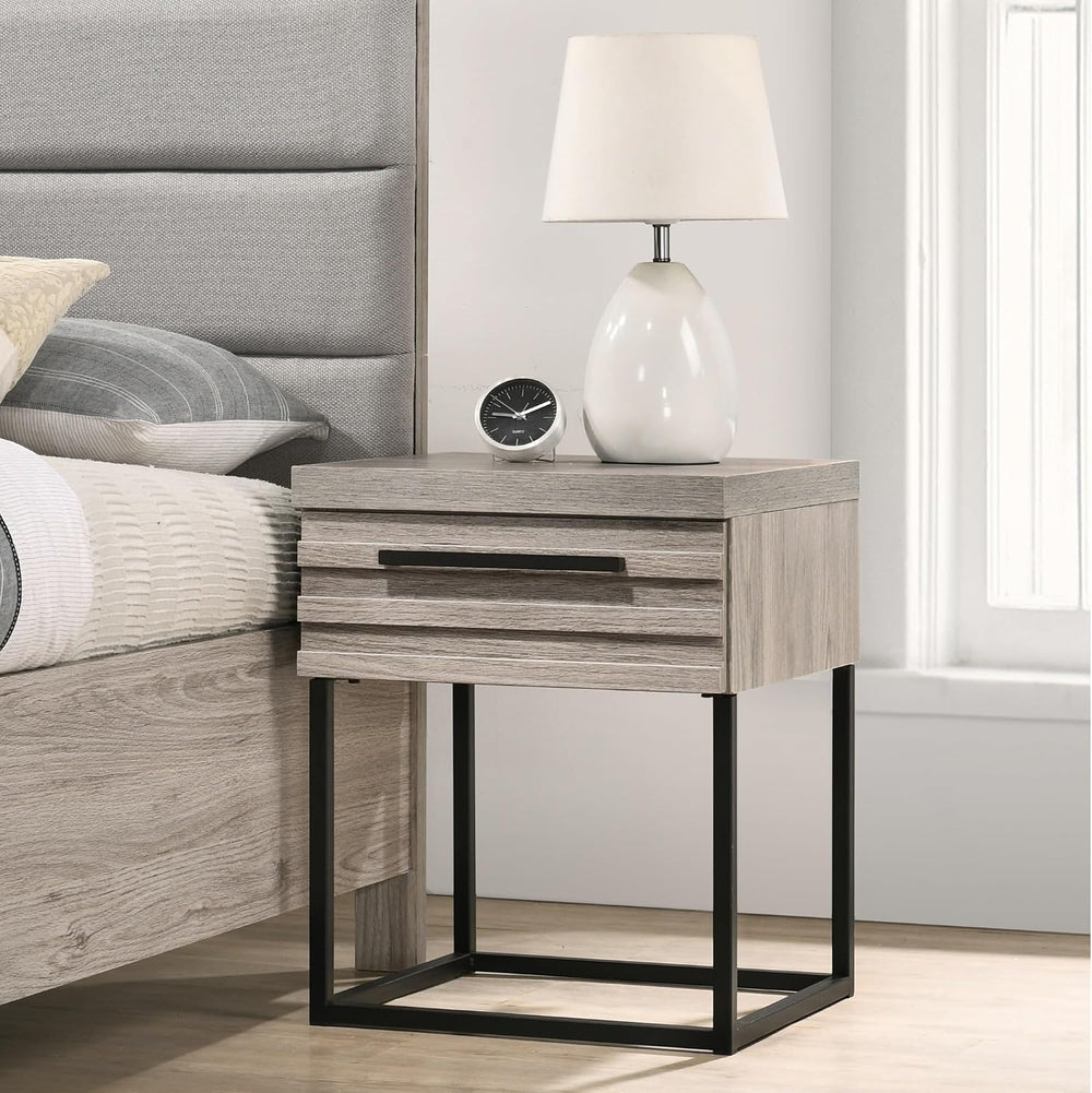 Contemporary Nightstand with Metal Base, One Size, Weathered Gray,for Small S...