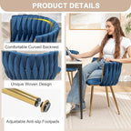 Kiztir Velvet Dining Chairs Set of 4, Modern Dining Chair with Gold Metal Legs, Luxury Tufted Dining Chairs for Dining Room, Bedroom, Kitchen (Blue)