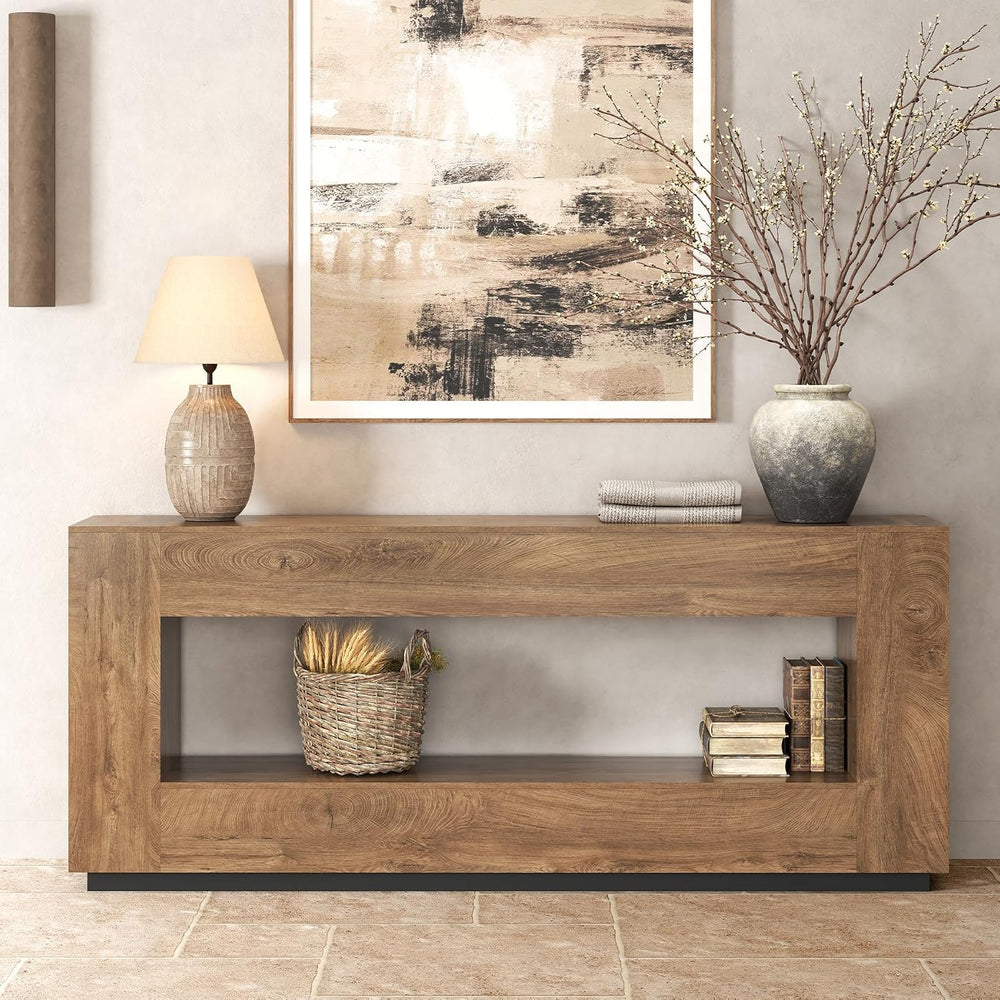 Epecoya 78 Inch 2-Tier Extra Long Console Table, Oak Brown Wood Sofa Table | ...
