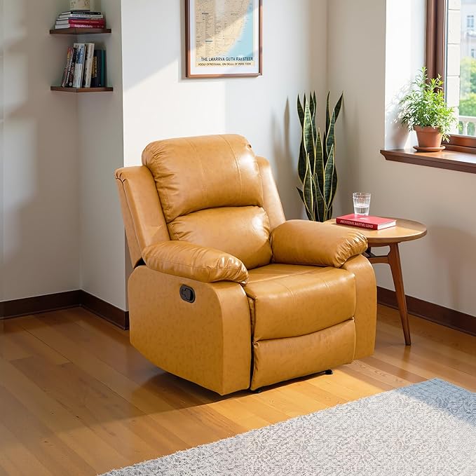 Recliner Sofa Set Couches for Living Room Chair Semi PU Fabric Living Room Furniture Sets, Adjusted Reclining Couch Furniture Sofa Set for Theater Seating, Ginger