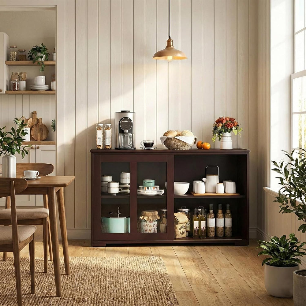 NAFORT Wooden Buffet Cabinet Sideboard with Sliding Doors, Kitchen Storage Co...