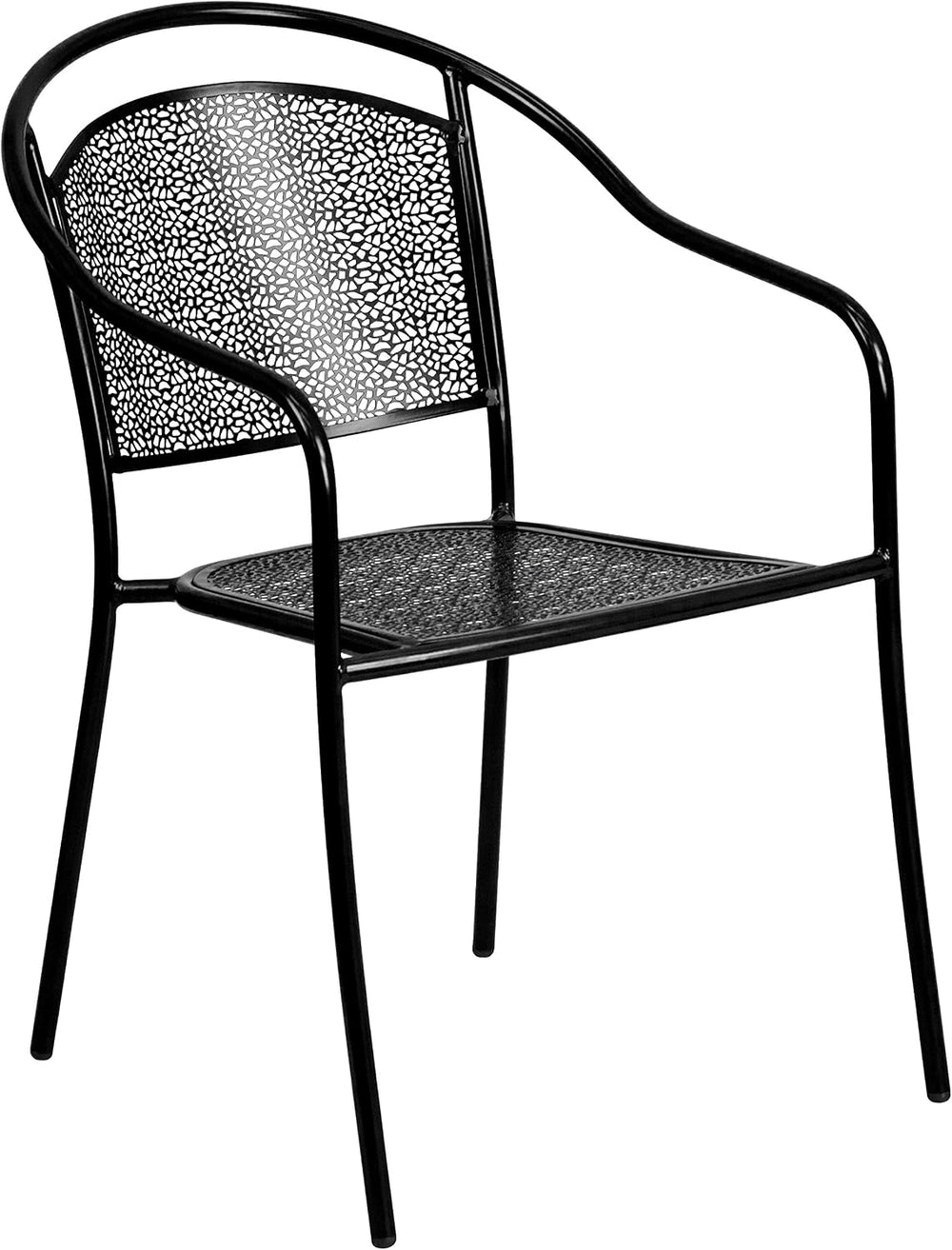 Flash Furniture Commercial Grade Black Indoor-Outdoor Steel Patio Arm Chair w...