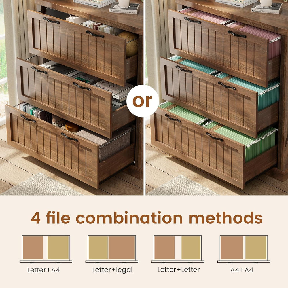 SEDETA Filing Cabinet for Home Office, Farmhouse 3 Drawer File Cabinet, Wood ...
