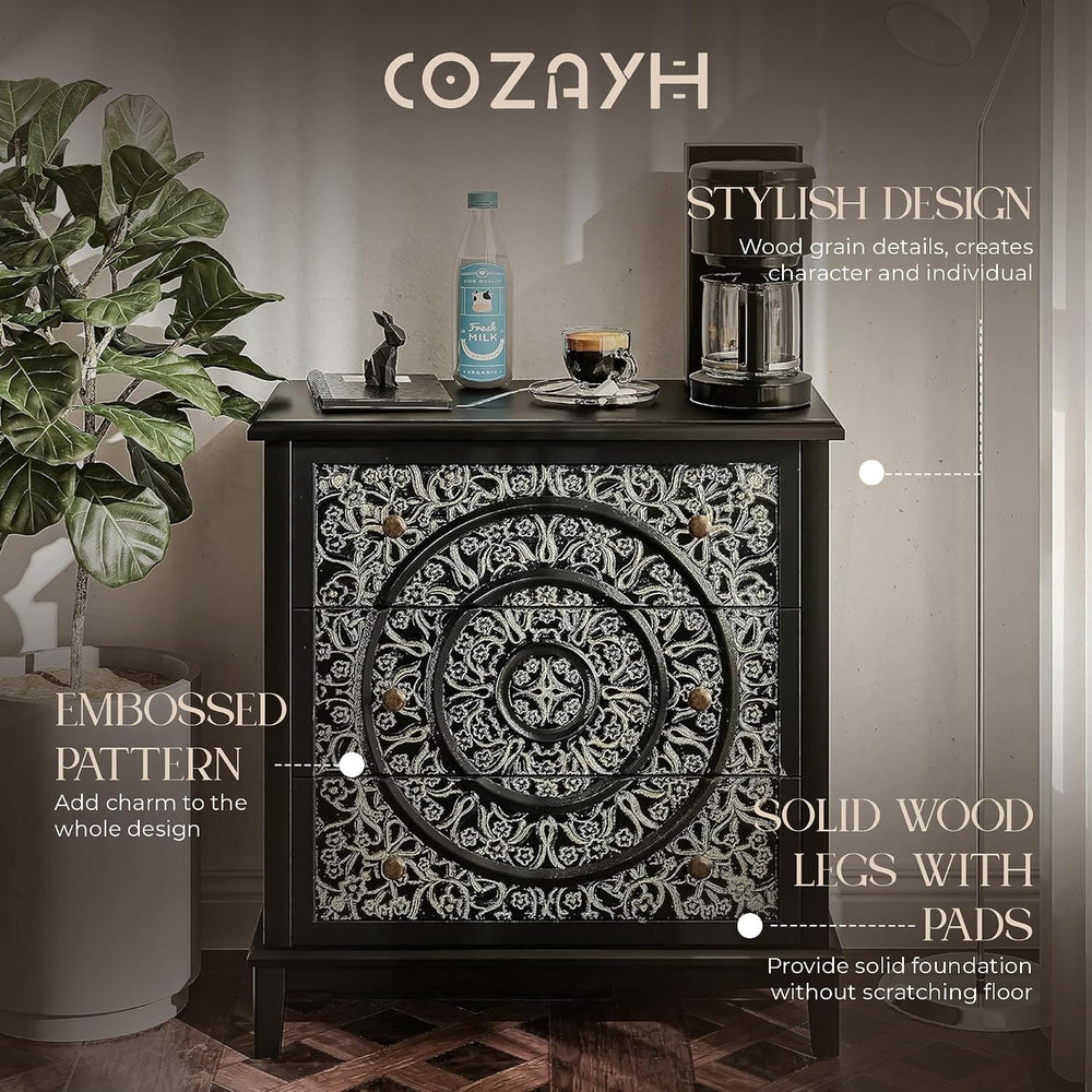 COZAYH 3-Drawer Fully-Assembled Flower Motif Dresser for French Country, Mode...