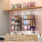 Sonyabecca 3-Tier Extra Large Closet Hanging Organizer with Dividers, Clothes Hanging Shelves with 2 Hanging Hooks & 5 S-Hooks, Wire Storage Baskets for Sweaters, Shoes, Handbags & Accessories
