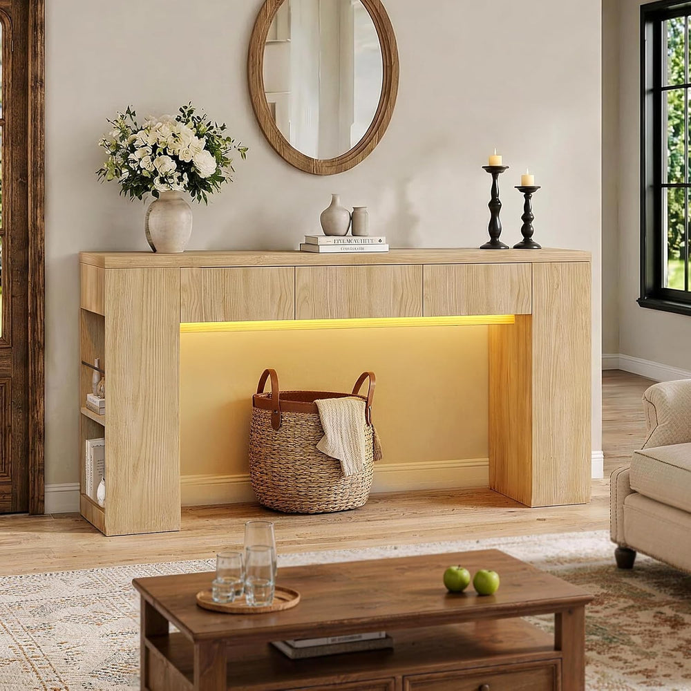 Entryway Table with 3 Drawers & Charging Station, 63" Console Table ...
