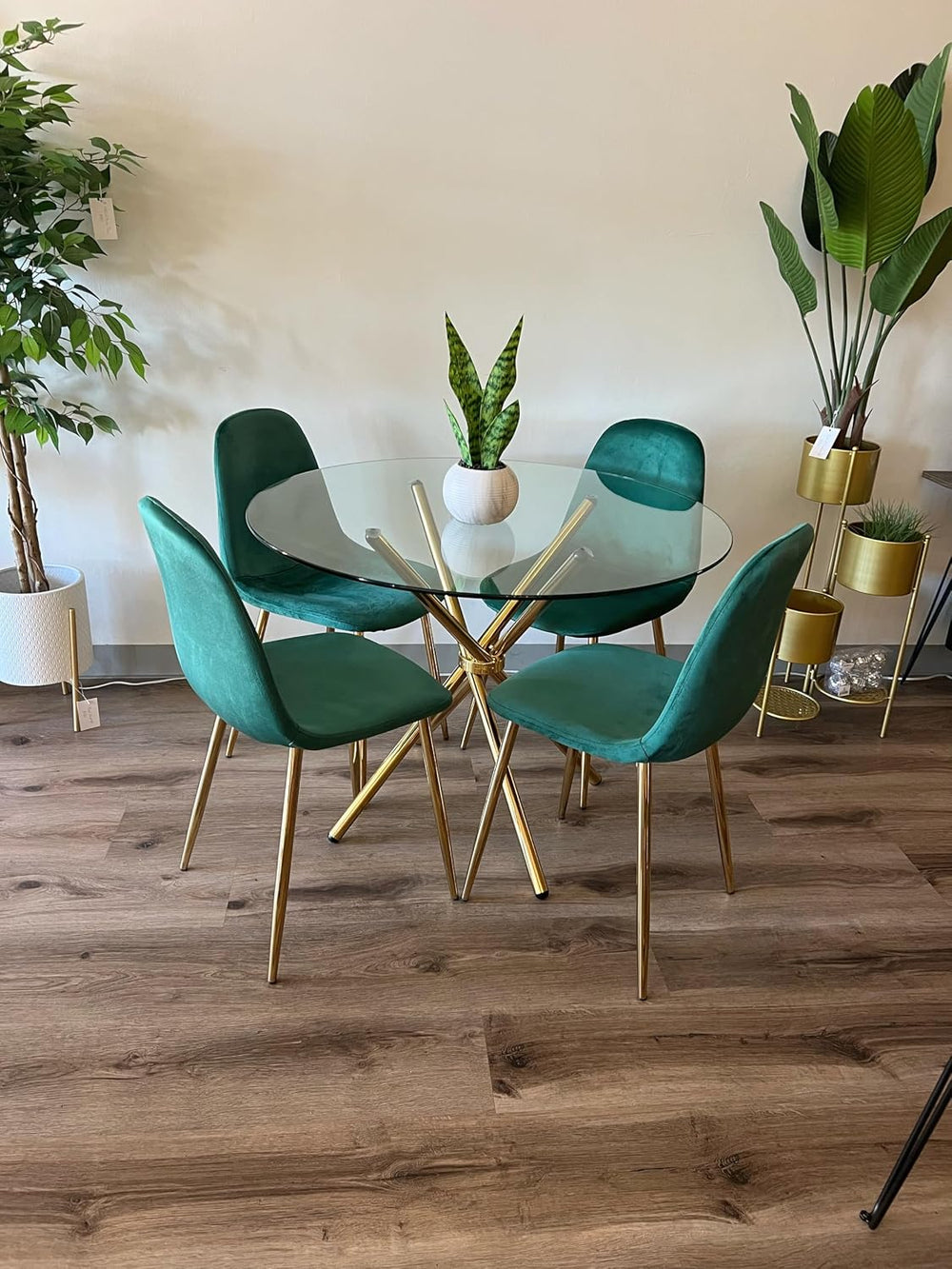 Round Glass Dining Table with Gold Criss Cross Legs, 39.5 Inch Modern Gold Ki...