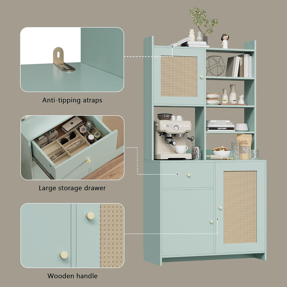 71'' Tall Kitchen Pantry Storage Cabinet, Kitchen Hutch Bar Cabinet w...