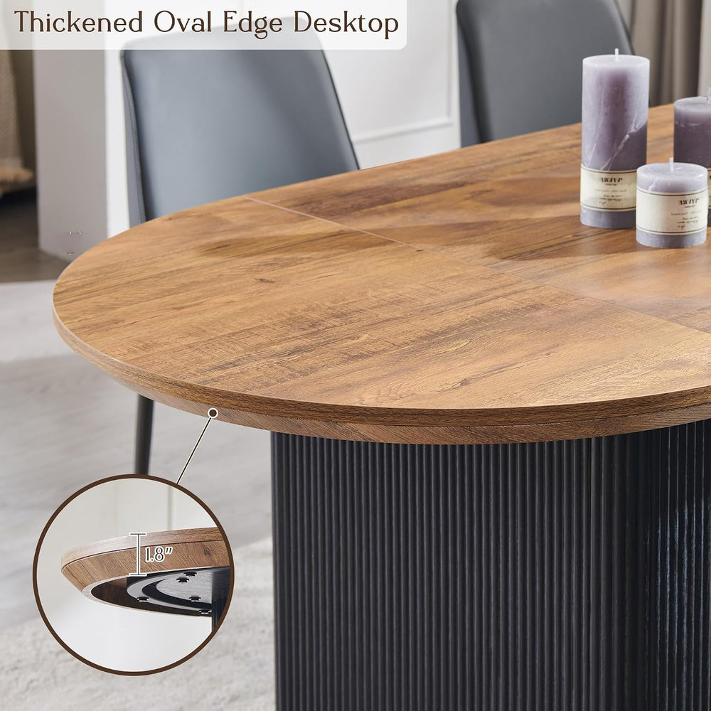 T4TREAM 63" Fluted Oval Dining Table for Kitchen Living Room,Brown&B...