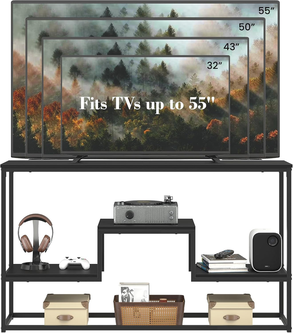 YOUDENOVA TV Stand for 47" TV, 3-Tier Storage Shelves, Black | Industrial TV console with open storage shelves, ideal for TVs up to 55" in living room.