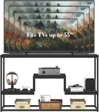 YOUDENOVA TV Stand for 47" TV, 3-Tier Storage Shelves, Black | Industrial TV console with open storage shelves, ideal for TVs up to 55" in living room.
