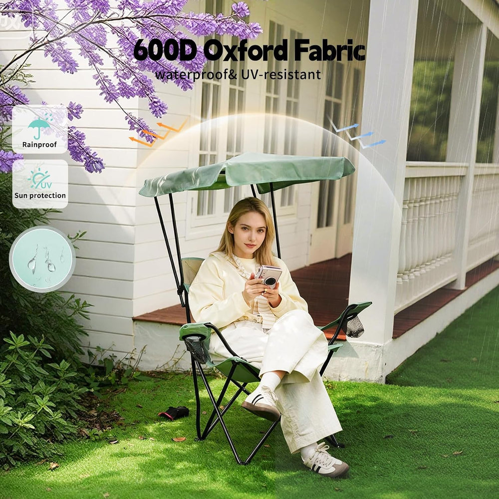 YOUNG WOOD Camping Chair with Canopy, Beach Chair with Shade,Portable,Lightwe...