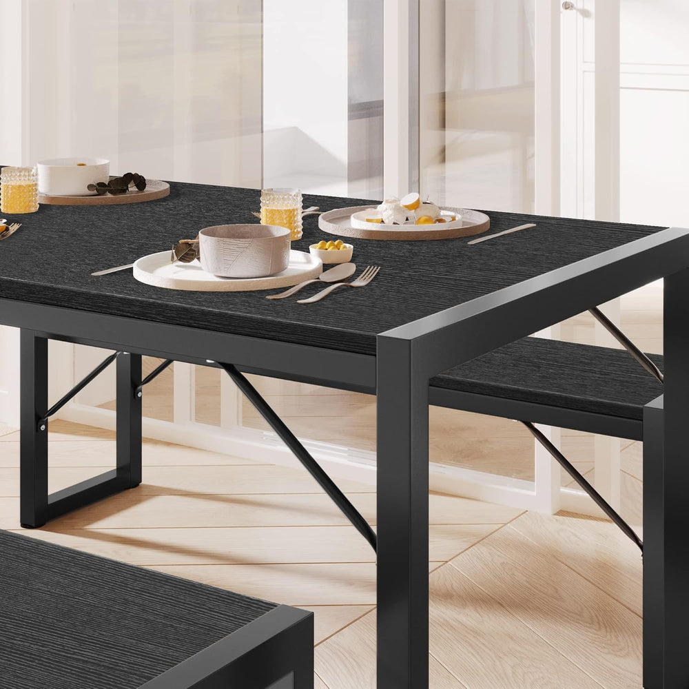 Gizoon 45.5" Dining Table Set for 4, Kitchen Table with 2 Benches Black ...