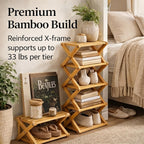 9 Tier Bamboo Shoe Rack, 2-9 Tier Foldable Bamboo Shoe Rack Options, The 9-Tier No-Assembly Vertical Design Bamboo Rack, for Shoes, Books, Vase, Save Space, Easy to Use (3-Tier)