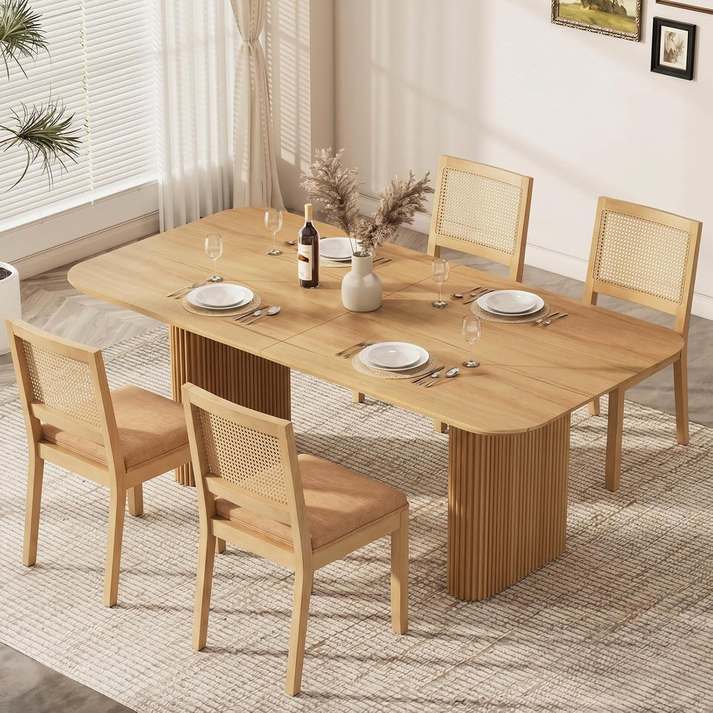 Rattan Dining Chairs Set of 4, French Country Cane Back Upholstered Kitchen C...