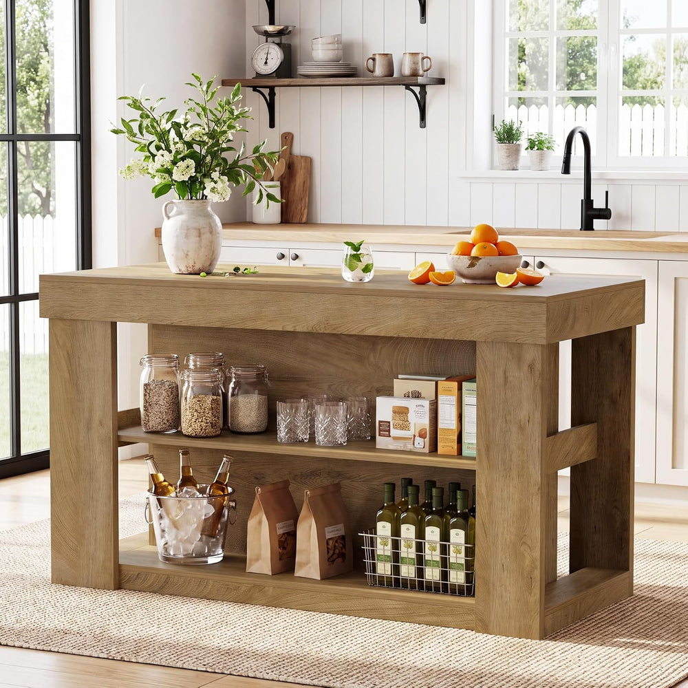 Tribesigns 55-Inch Kitchen Island with 2 Storage Shelves and Seating | Farmho...