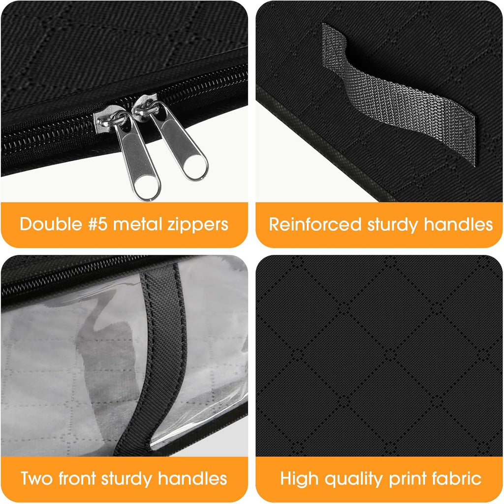 StorageRight Under Bed Storage Bins, 6-Pack 40L Foldable Fabric Storage Bags with Transparent Window, Breathable Organizer for Clothes/Blanket/Comforter/Quiltr, Black