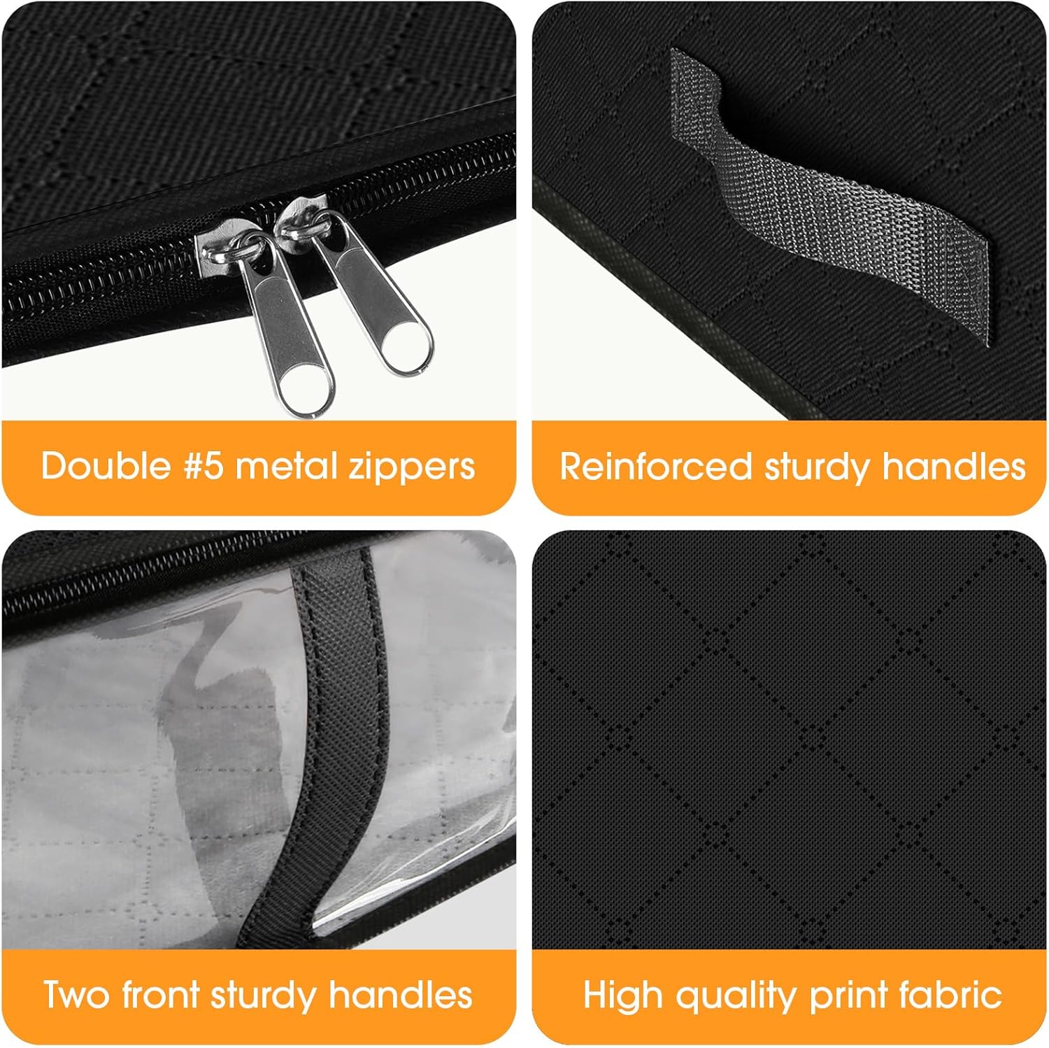 StorageRight Under Bed Storage Bins, 4-Pack 40L Foldable Fabric Storage Bags with Transparent Window, Breathable Organizer for Clothes/Blanket/Comforter/Quiltr, Black