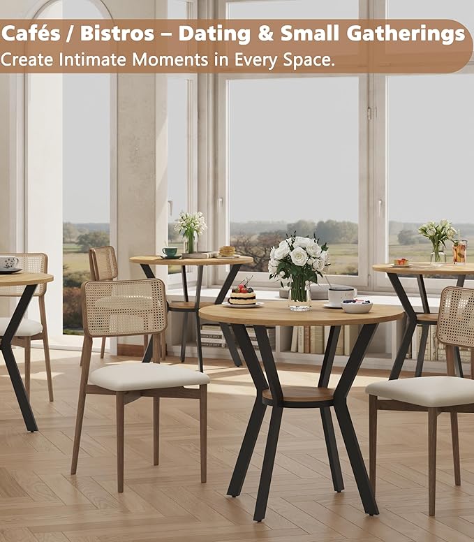 Round Kitchen Tables for 2-4, 31.5" Small Dining Tables with Storage, Ru...
