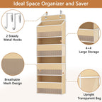 1 Pack 4-Tier Over the Door Organizer, Heavy-Duty Large Deep Pocket Hanging With 4 Large Front & 4 Side Pockets With for Pantry, Kitchen, Bathroom, Dorm, Beige