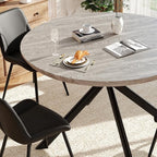 47.2" 5-Piece Round Dining Table Set for 4, Modern Wood Dining Table with 4 Upholstered Chairs, Kitchen & Dining Room Table Set with Metal Base for Apartment, Small Space, Grey Table+4 Balck Chairs