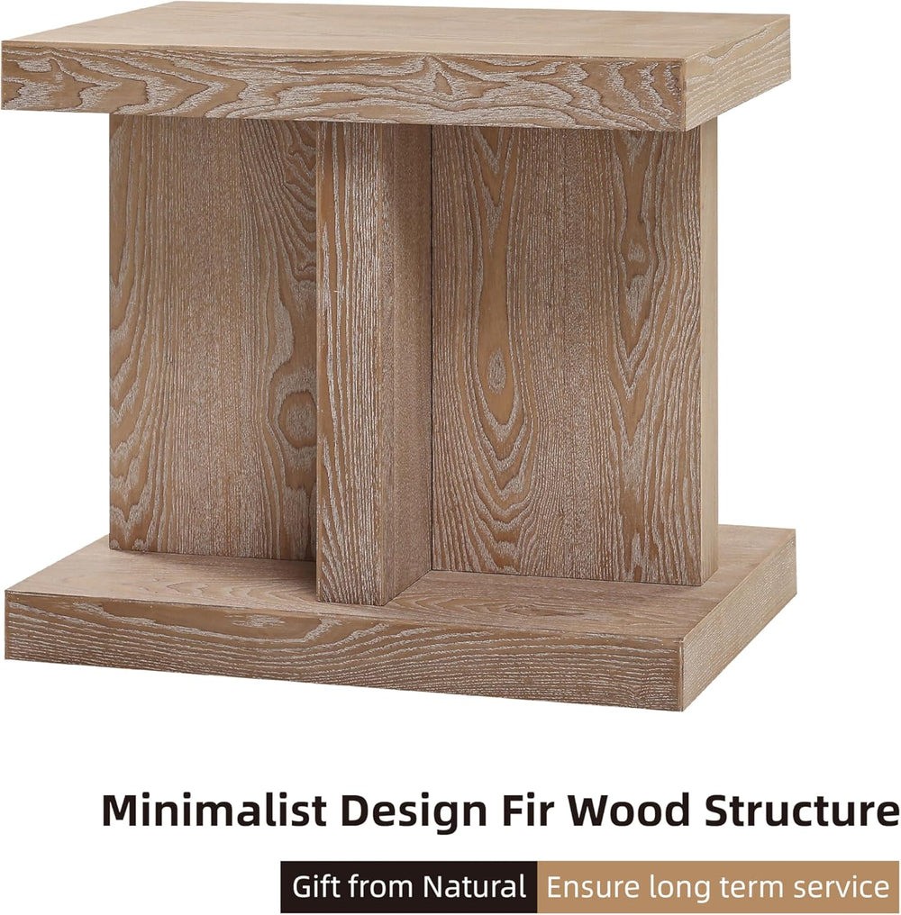 COZAYH Farmhouse Wood End Table with Open Base Shelf, Modern Minimalist Recta...