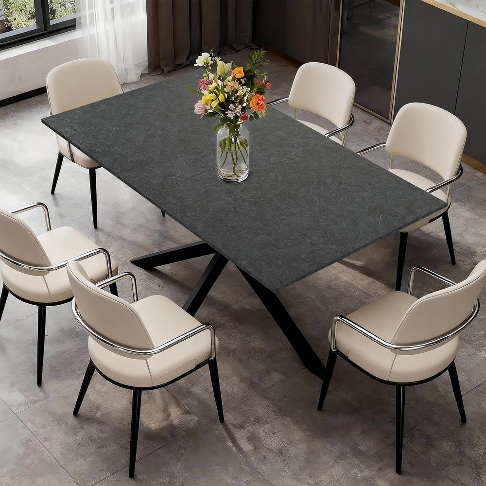 63-79 Inch Extendable Dining Table for 6-10, MDF Rectangular Kitchen Table wi...