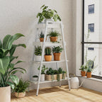 VECELO Ladder Shelf, 4 Tier Wooden Bookshelf with Metal Frame, Freestanding Bookcase Display Shelves and Plant Stand for Living Room/Farmhouse/Bedroom/Home Office-White