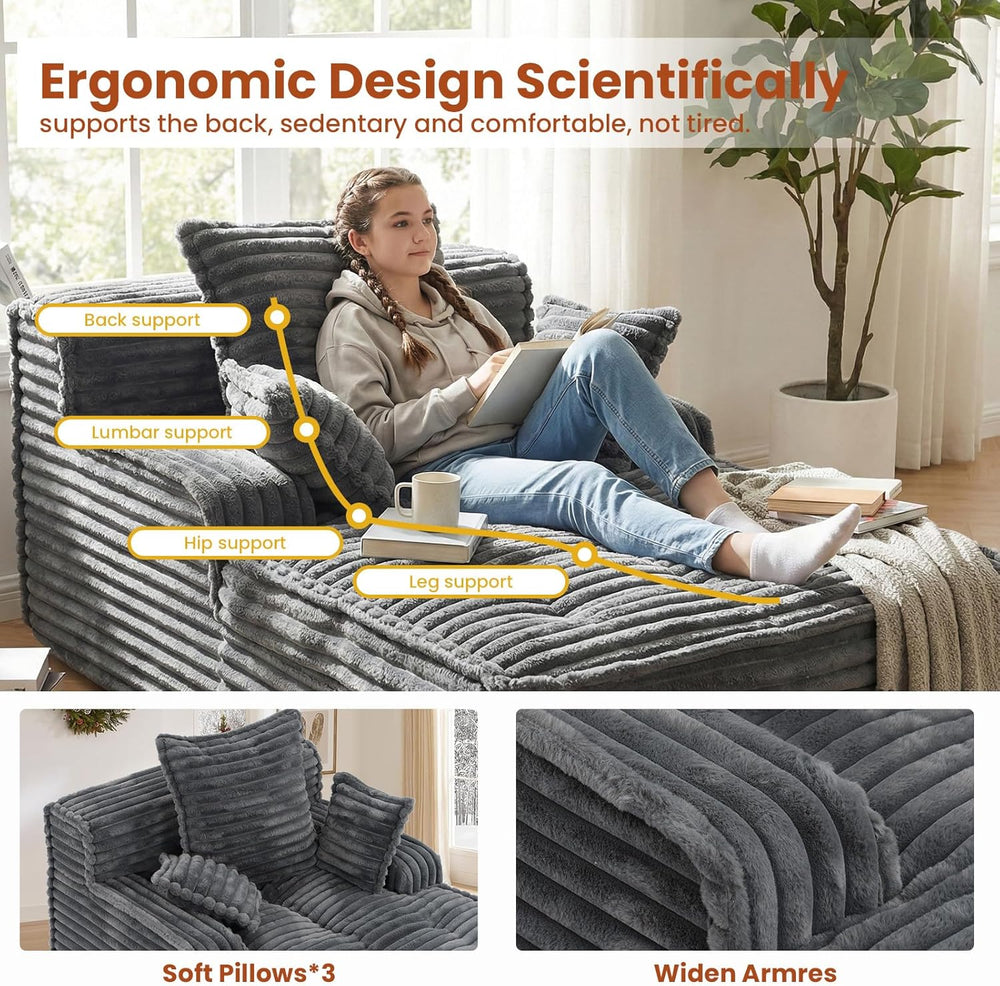 Chaise Lounge Chair Indoor, Top Fixed-Point Comfort Layer Couch, 57''...