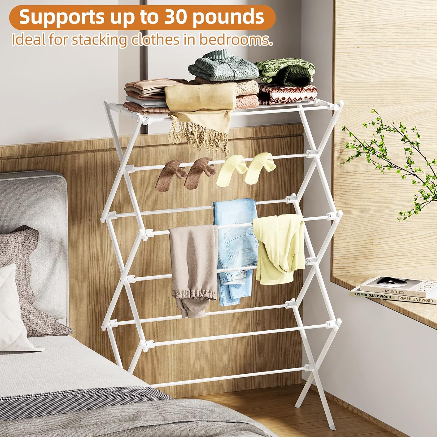Drying Rack Clothing, 3-Tier Clothes Drying Rack Foldable, Antirust Laundry Drying Rack Collapsible Use for Indoor & Outdoor, 11.8" D x 34.6" W x 35.4" H, White