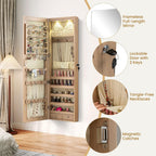 NAFORT 2 LEDs Full Length Mirror with Jewelry Armoire, Jewelry Organizers and Storage with 2 Mounting Options, 47.5”H Jewelry Cabinet with 2 Drawers, Make up & Lockable Jewelry Box, Natural Wood