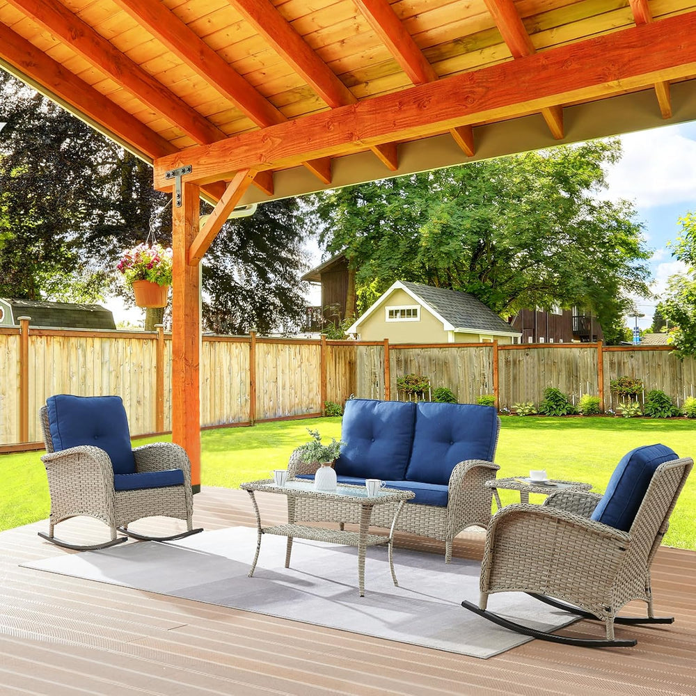 Belord Outdoor Rocking Chairs Set of 2, Wicker Rocker Rocking Chairs for Porc...
