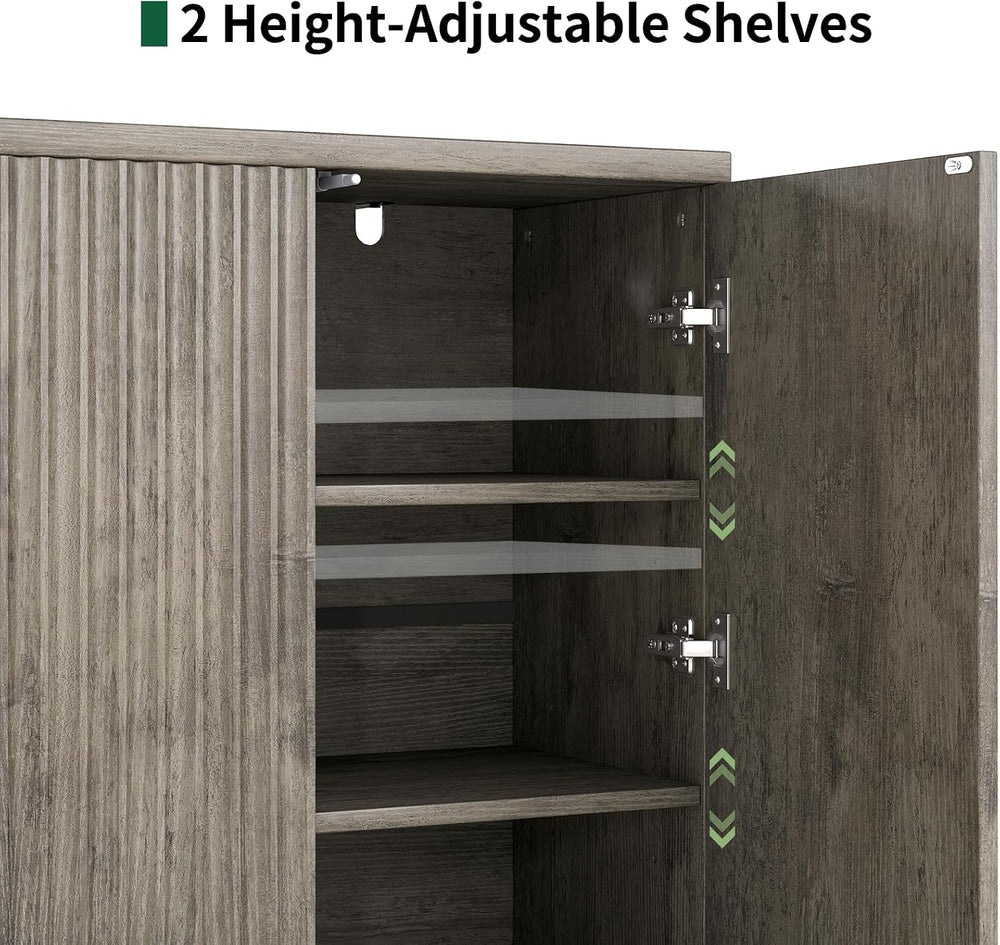 Fluted Sideboard Buffet Cabinet with Storage, Wood Sideboard Cabinet with Doo...