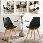 VECELO Dining Chairs Set of 4, Mid-Century Modern Kitchen & Dining Room Chairs, PU Leather Upholstered Seat, Solid Wood Legs, Armless, Non-Slip Feet, Black