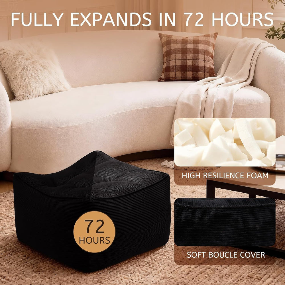 Square Corduroy Pouf Ottoman, Soft Fluffy Foot Stool with Foam Chunk Filling,...