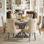 Kiztir Leather Dining Chairs Set of 6, Upholstered Dining Room Chair with Nailhead Trim and Solid Wood Legs, Luxury Wingback Dining Side Chair for Living Room, Bedroom, Kitchen (Beige)
