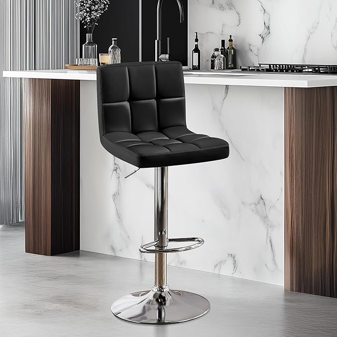 Yaheetech Single Bar Stool, Adjustable PU Leather Swivel Barstools, Modern Co...
