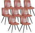 Dining Chairs Set of 8, Modern Dining Chairs with Thick Cushions, PU Leather Upholstered Kitchen Dining Room Chairs with Metal Legs for Dining Living Room (Reddish Brown)