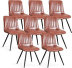 Dining Chairs Set of 8, Modern Dining Chairs with Thick Cushions, PU Leather Upholstered Kitchen Dining Room Chairs with Metal Legs for Dining Living Room (Reddish Brown)