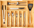 Umilife Large Expandable Kitchen Silverware Utensils Drawer Organizer, 2.5" Extra High Adjustable Drawer Divider with Curved Grooves, Bamboo Wood Cutlery Tray Flatware Holder