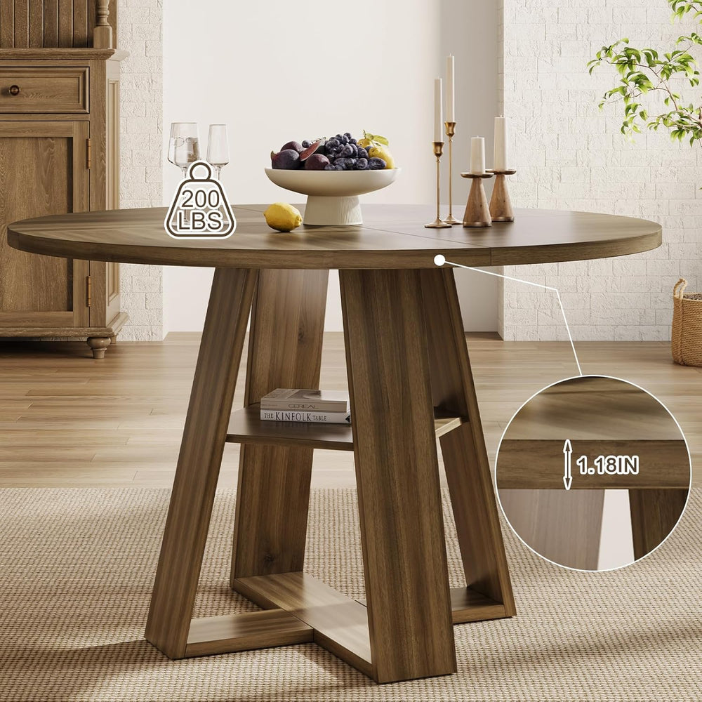 47.2" Round Dining Table for 4-6, Circle Kitchen Table with Open Storage...