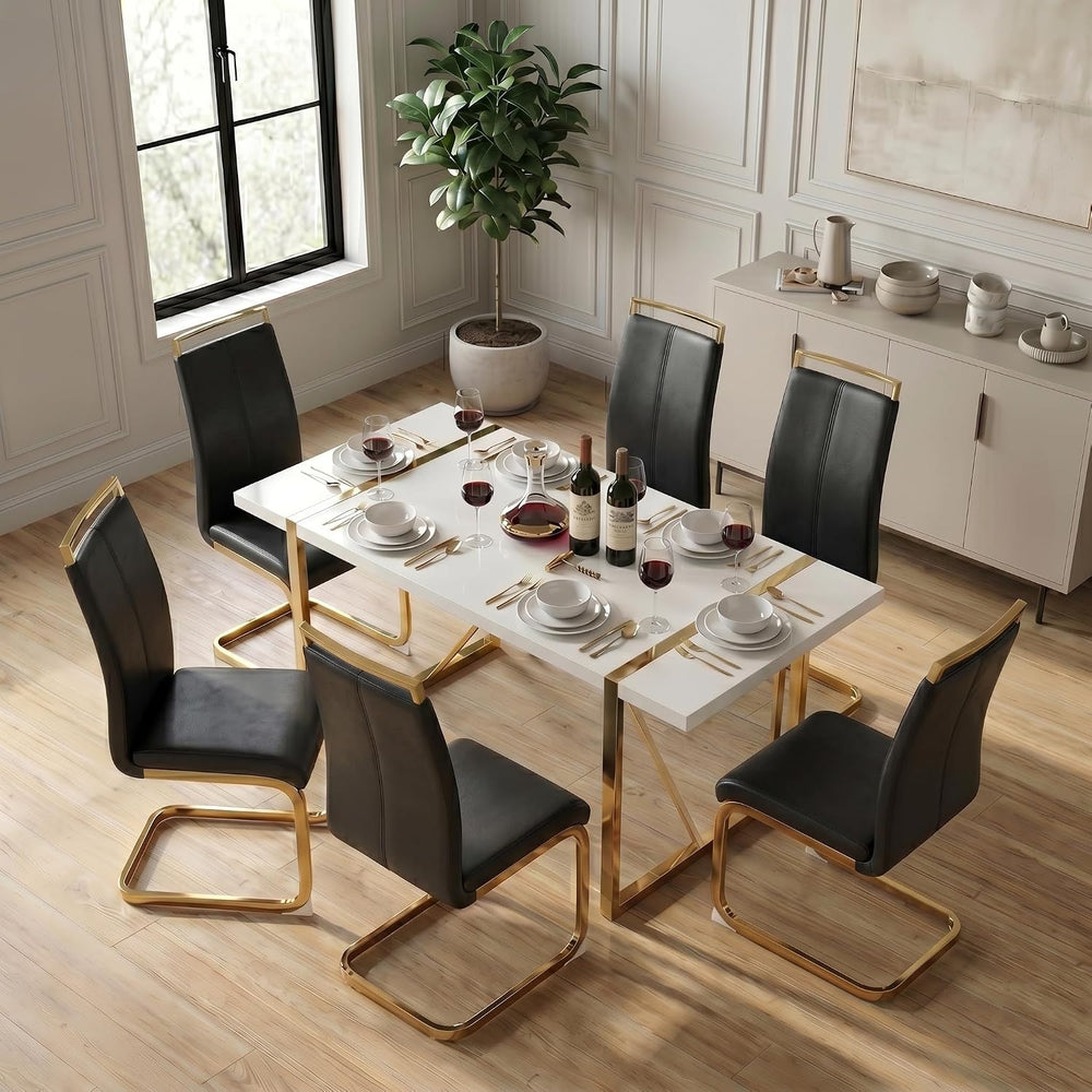 gopop Dining Table Set for 6, Kitchen Table Chairs Set of 6, 55-Inch White | ...
