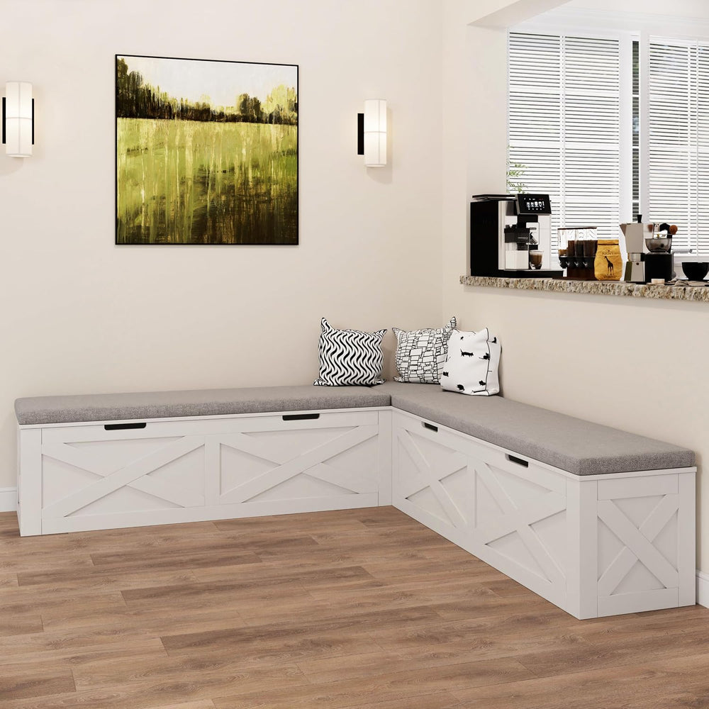 Breakfast Nook Bench,L-Shaped Corner Stool with Cushion,Dining Bench with Sto...