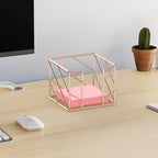 Rose Gold Geometric Sticky Note & Memo Cube Holder, Post Note Dispenser & Desk Organizer Metal Wire for Home, School, Office Supplies (Holder Only)