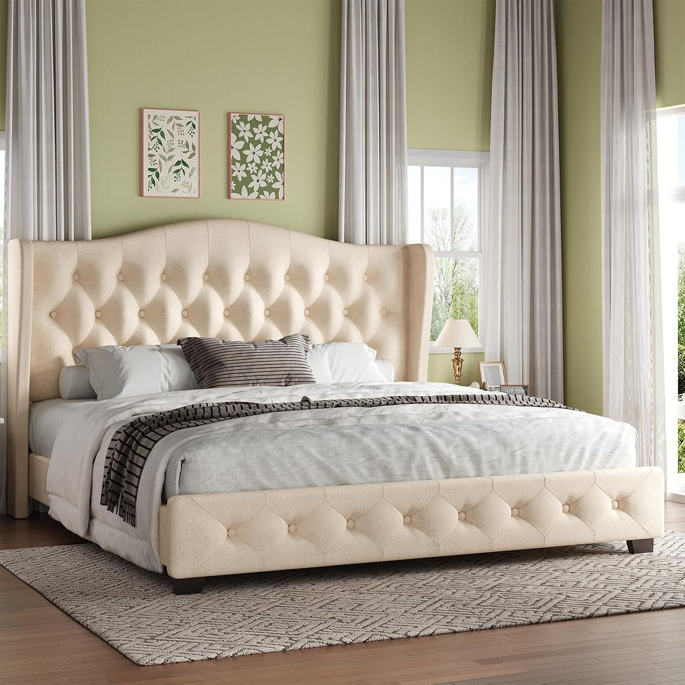 HOMBCK King Bed Frame with 49" Headboard, Velvet Upholstere King Size Be...