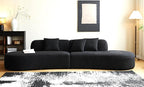 Container Furniture Direct 132" Curved Sofa with Throw Pillows, 6 Seater Luxury Velvet Couch with Half Moon Design and High-Density Foam, Ideal for Modern Living Room, Office & Apartment, Black