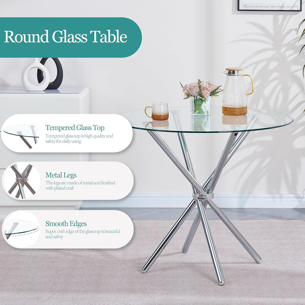 5 Pieces Round Dining Room Set for 4 Contemporary Glass Kitchen Table with 4 ...