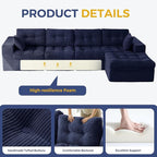 MAXYOYO 132" L Shaped Modular Sectional Sofa with Ottoman, Cloud Boneless Couch with Layered Cushion, Upholstered Sofa in a Box, Flexible Module Combination for Living Room, No Assembly, Navy