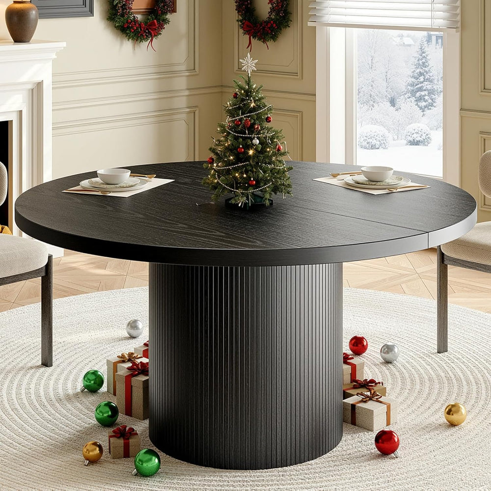 47 inch Round Dining Table for 4, Circle Kitchen Table with Wood Strip Base, ...