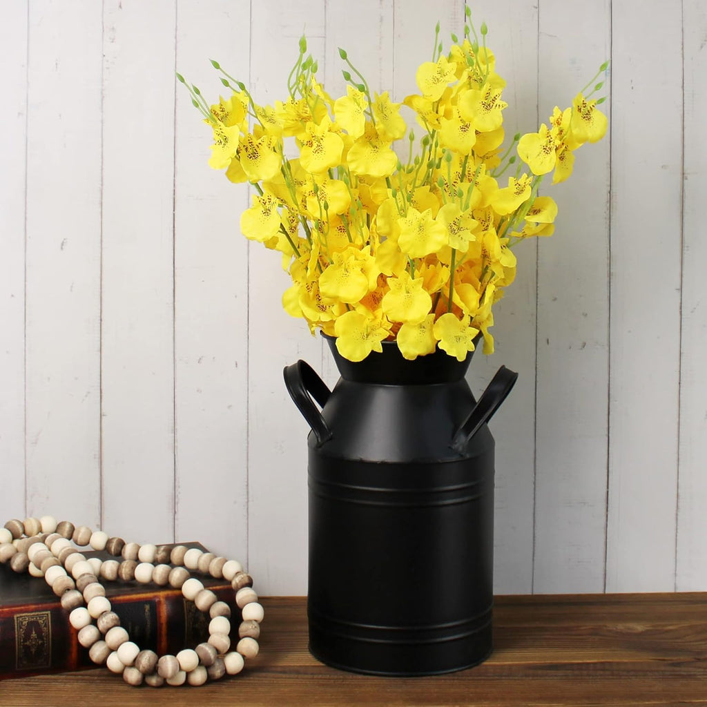 CVHOMEDECO. Farmhouse Galvanized Metal Milk Can, Old Rustic Primitives Jug Vase for Home and Garden Décor. Black